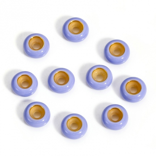 Immagine di 5 Pz Ottone Perline Distanziali con Anima in Gomma per Gioielli Fai-da-te che Fanno Risultati Tondo Blu Viola Smalto 8.5mm Dia, Foro: Circa 2.2mm                                                                                                             