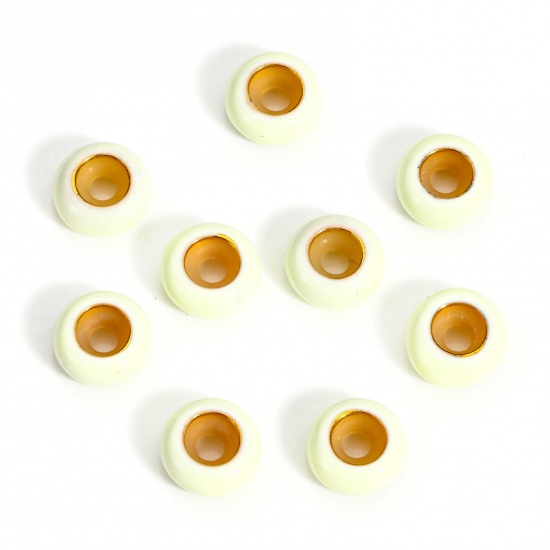 Picture of 5 PCs Brass Stopper Spacer Beads With Rubber Core For DIY Jewelry Making Findings Round Pale Yellow Enamel 8.5mm Dia., Hole: Approx 2.2mm                                                                                                                     