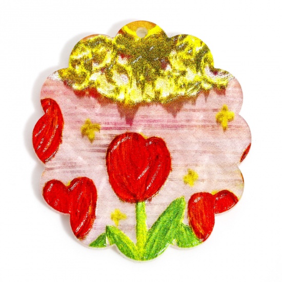 Изображение 10 ШТ Акриловые Подвески Тюльпан цветок Разноцветный 4см x 3.5см