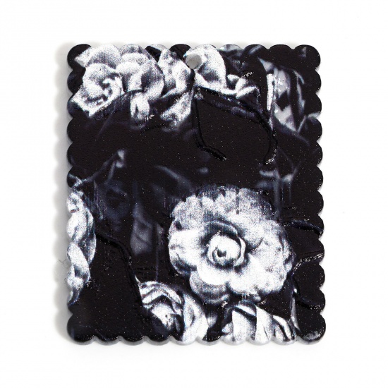 Image de 10 Pcs Pendentifs en Acrylique Style de Peinture à l'Huile en Relief Fleurs Multicolore 3.5cm x 2.9cm