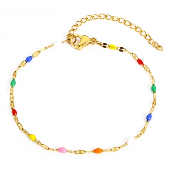Picture of 1 Piece Eco-friendly PVD Vacuum Plating 304 Stainless Steel Lips Chain Bracelets Gold Plated Multicolor Enamel 17.5cm(6 7/8") long