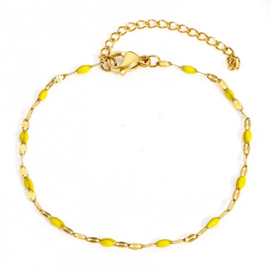 Picture of 1 Piece Eco-friendly PVD Vacuum Plating 304 Stainless Steel Lips Chain Bracelets Gold Plated Yellow Enamel 17.5cm(6 7/8") long