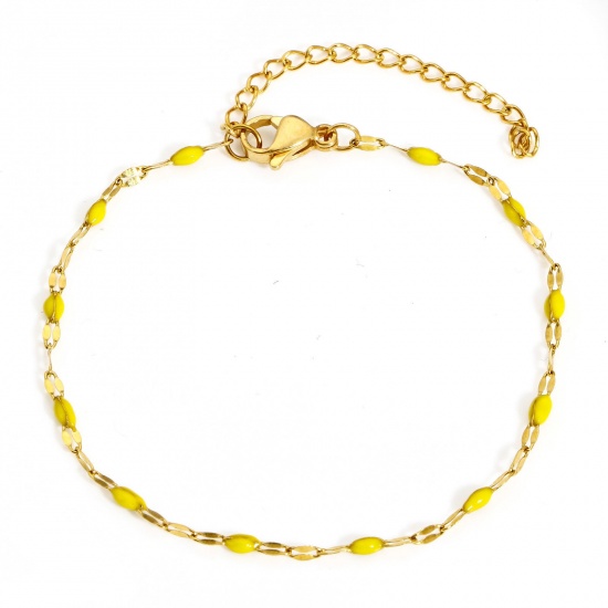 Immagine di 1 Pz Placcatura Sottovuoto 304 Acciaio Inossidabile Catena delle Labbra Braccialetti Oro Placcato Giallo Smalto 17.5cm Lunghezza