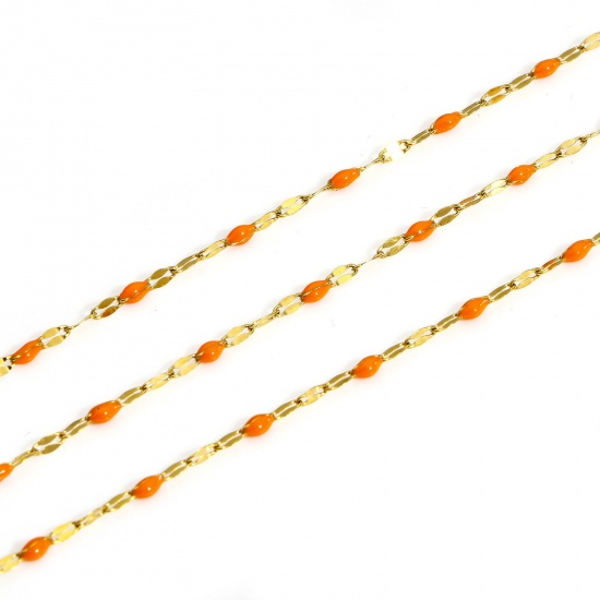 Picture of 1 M Vacuum Plating 304 Stainless Steel Enamel Lips Chain For Handmade DIY Jewelry Making Findings Gold Plated Orange 2mm
