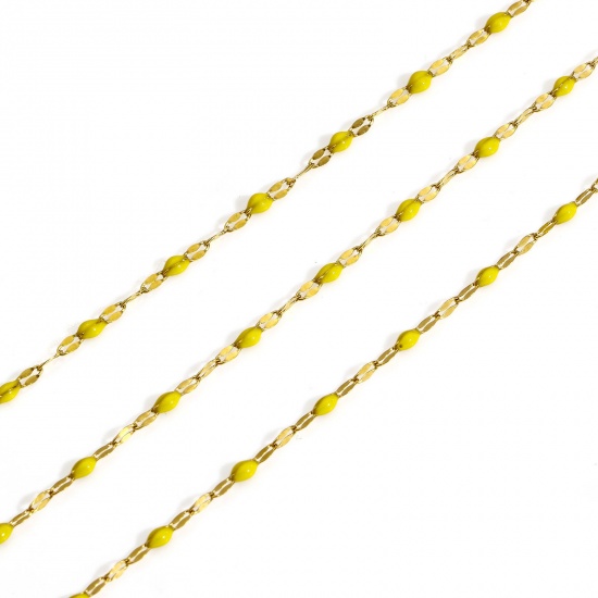 Picture of 1 M 304 Stainless Steel Enamel Lips Chain For Handmade DIY Jewelry Making Findings Gold Plated Yellow 2mm