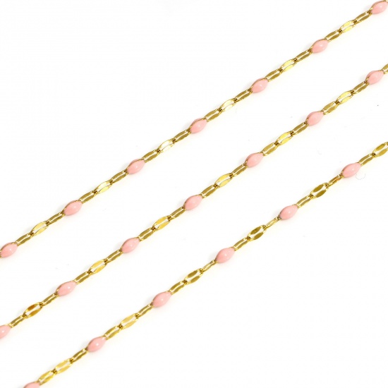 Picture of 1 M Vacuum Plating 304 Stainless Steel Enamel Lips Chain For Handmade DIY Jewelry Making Findings Gold Plated Light Pink 2mm