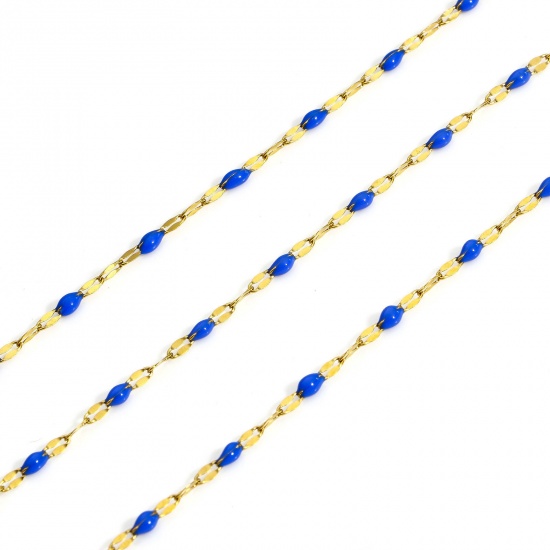 Picture of 1 M 304 Stainless Steel Enamel Lips Chain For Handmade DIY Jewelry Making Findings Gold Plated Royal Blue 2mm