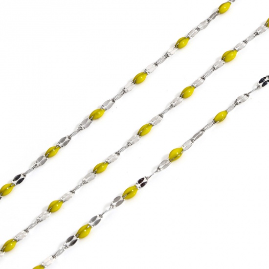 Picture of 1 M 304 Stainless Steel Enamel Lips Chain For Handmade DIY Jewelry Making Findings Silver Tone Yellow 2mm