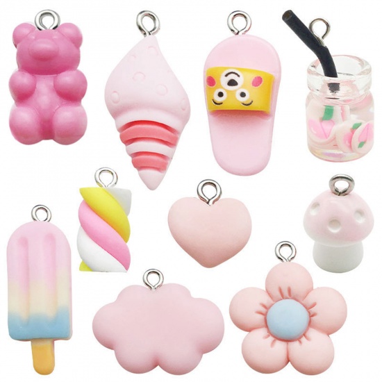 Picture of 1 Set ( 10 PCs/Set) Resin Charms At Random Mixed Pink