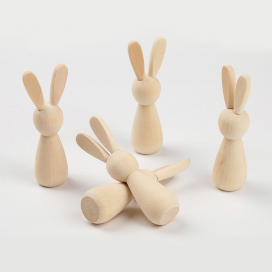 Imagen de 1 Unidad Madera día de Pascua DIY Muñecas de madera Natural Conejo 8.8cm x 3cm
