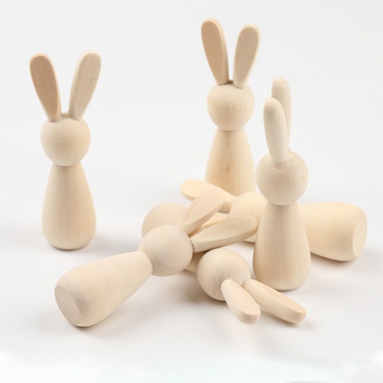 Immagine di 1 Pz Legno Pasqua DIY Peg Doll Corpi Naturale Coniglio 8.8cm x 3cm