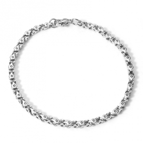 Immagine di 1 Pz 304 Acciaio Inossidabile Catena a Maglia Fatta a Mano Braccialetti Tono Argento 21cm Lunghezza