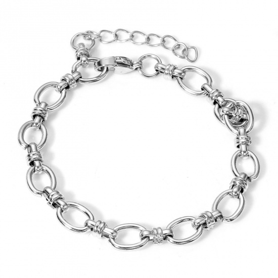 Picture of 1 Piece 304 Stainless Steel 8 Shape Chain Bracelets Silver Tone With Lobster Claw Clasp And Extender Chain 17.5cm(6 7/8") long