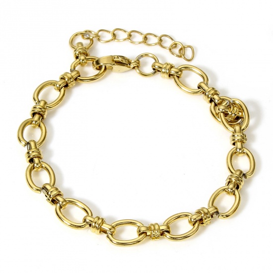 Picture of 1 Piece 304 Stainless Steel 8 Shape Chain Bracelets 18K Gold Color With Lobster Claw Clasp And Extender Chain 17.5cm(6 7/8") long