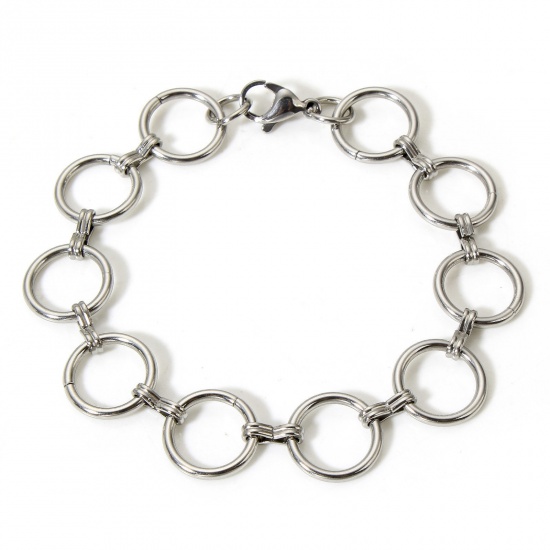 Picture of 1 Piece 304 Stainless Steel Handmade Link Chain Bracelets Silver Tone 19.5cm(7 5/8") long