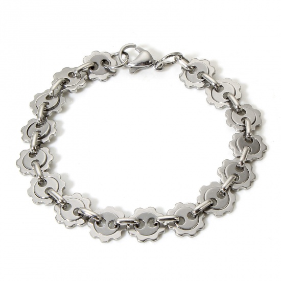 Picture of 1 Piece 304 Stainless Steel Handmade Link Chain Bracelets Silver Tone 19cm(7 4/8") long