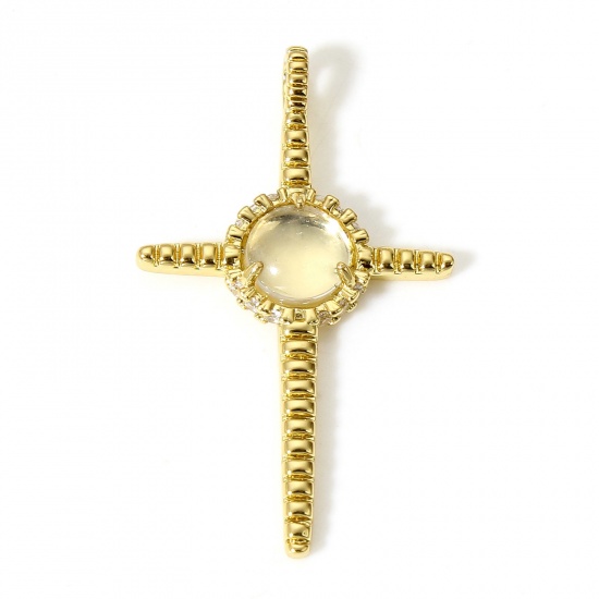 Picture of 1 Piece Brass Religious Pendants 18K Real Gold Plated Cross Clear Cubic Zirconia 3.9cm x 2.3cm