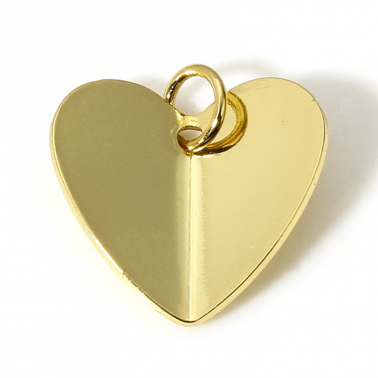 Picture of 1 Piece Brass Valentine's Day Charms 18K Real Gold Plated Heart 17mm x 16mm