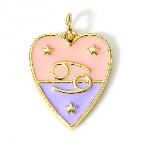 Immagine di 1 Pz Ottone Charms Cuore 18K Vero Oro Placcato Costellazione Cancro Smalto 22mm x 15mm