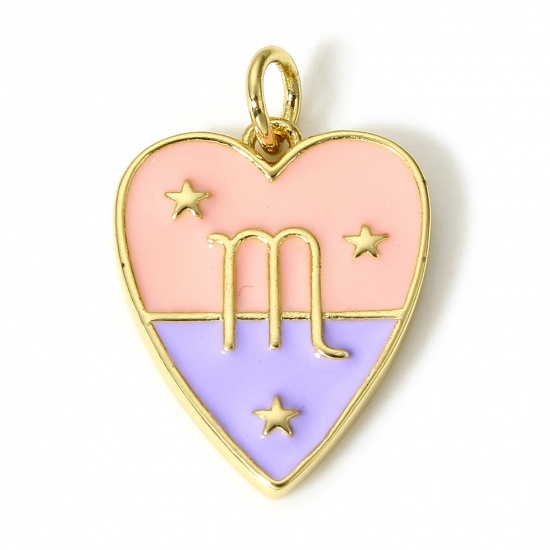 Immagine di 1 Pz Ottone Charms Cuore 18K Vero Oro Placcato Costellazione Scorpione Smalto 22mm x 15mm