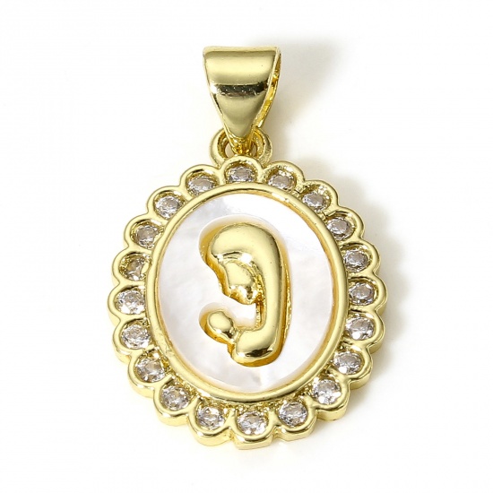 Immagine di 1 Pz Ottone Festa Della Mamma Ciondoli Pendenti Ovale 18K Vero Oro Placcato Madre Micro Spianare Trasparente Cubic Zirconiae 24mm x 14mm