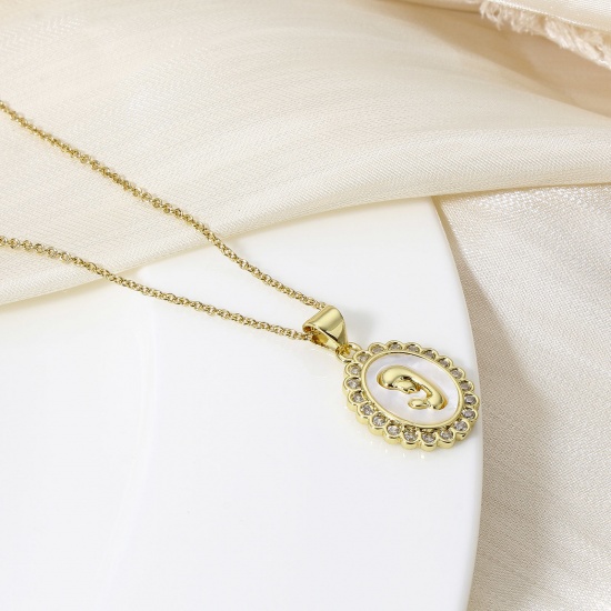 Immagine di 1 Pz Ottone Festa Della Mamma Ciondoli Pendenti Ovale 18K Vero Oro Placcato Madre Micro Spianare Trasparente Cubic Zirconiae 24mm x 14mm