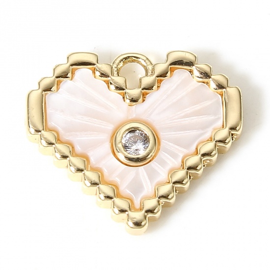 Picture of 1 Piece Shell & Brass Valentine's Day Charms 18K Real Gold Plated Heart 14mm x 12mm