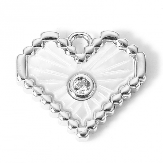 Picture of 1 Piece Shell & Brass Valentine's Day Charms Real Platinum Plated Heart 14mm x 12mm