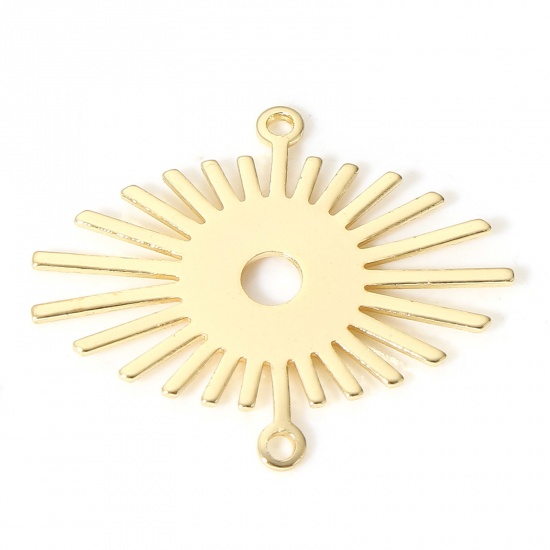 Picture of 5 PCs Brass Galaxy Connectors Charms Pendants Sun Rays 18K Real Gold Plated Hollow 24mm x 20.5mm                                                                                                                                                              