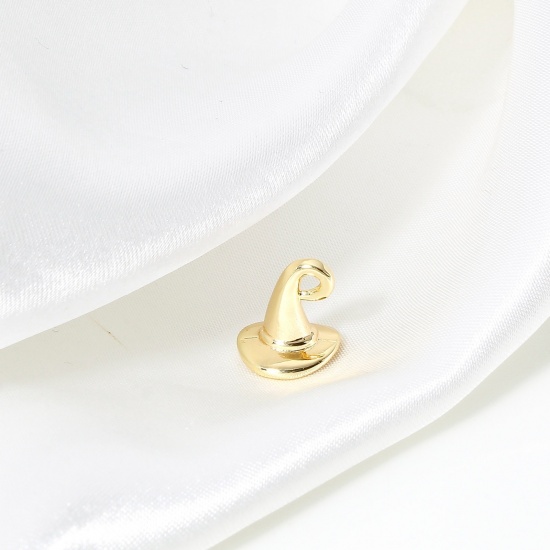 Imagen de 2 Unidades Latón Halloween Colgantes Charms 18K Oro Real Chapado Sombrero de Bruja de Halloween 3D 12mm x 10.5mm