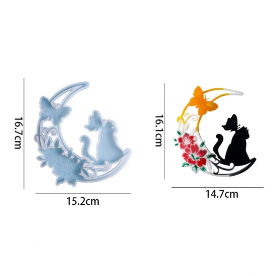 Immagine di 1 Piece Silicone Resin Mold For Home Decoration DIY Making Cat Animal Moon White 16.7cm x 15.2cm
