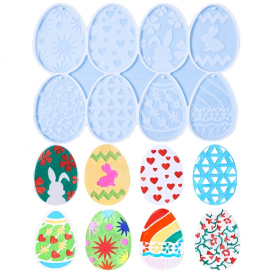 Immagine di 1 Piece Silicone Easter Day Resin Mold For Keychain Necklace Earring Pendant Jewelry DIY Making Egg White 20.5cm x 14.5cm