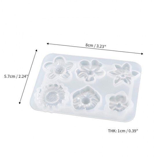 Picture of 1 Piece Silicone Resin Mold For Keychain Necklace Earring Pendant Jewelry DIY Making Flower 3D White 8cm x 5.7cm