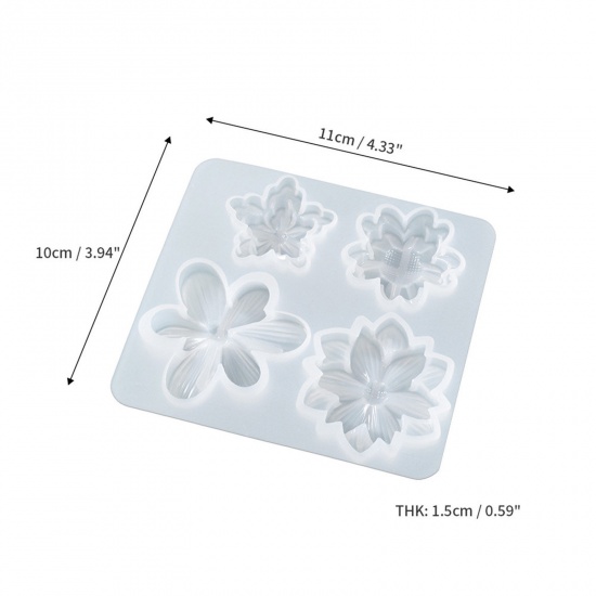 Picture of 1 Piece Silicone Resin Mold For Keychain Necklace Earring Pendant Jewelry DIY Making Flower 3D White 11cm x 10cm