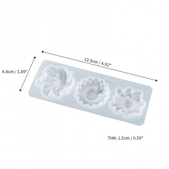 Picture of 1 Piece Silicone Resin Mold For Keychain Necklace Earring Pendant Jewelry DIY Making Flower 3D White 12.5cm x 4.8cm