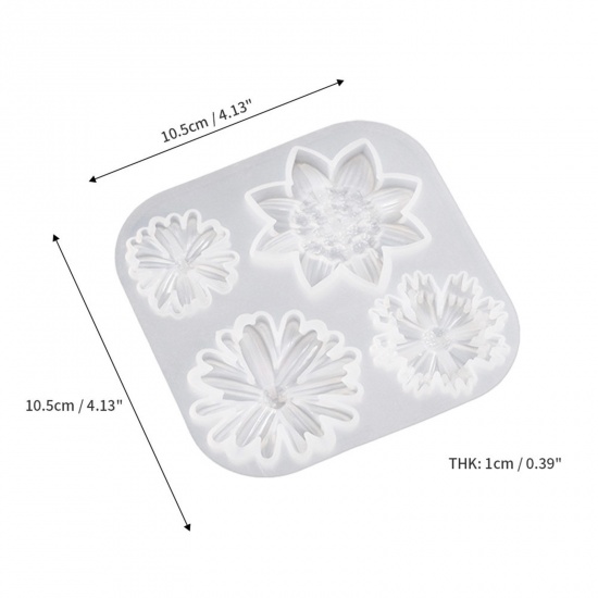 Picture of 1 Piece Silicone Resin Mold For Keychain Necklace Earring Pendant Jewelry DIY Making Flower 3D White 10.5cm x 10.5cm