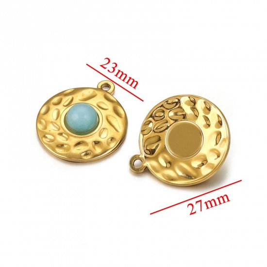 Picture of 1 Piece Eco-friendly Vacuum Plating 304 Stainless Steel & Stone Boho Chic Bohemia Charms 18K Gold Plated Round 27mm x 23mm