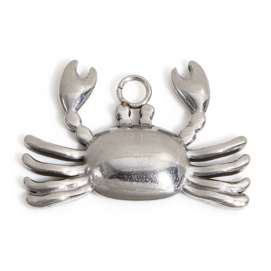 Image de 1 Pièce Pendentifs en 304 Acier Inoxydable Bijoux d'Océan Crabe Argent Mat 25mm x 17mm
