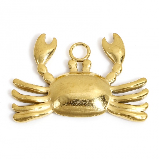 Image de 1 Pièce Pendentifs en 304 Acier Inoxydable Revêtement sous Vide PVD Respectueux de l'Environnement Bijoux d'Océan Plaqué Or 18K Crabe 25mm x 17mm