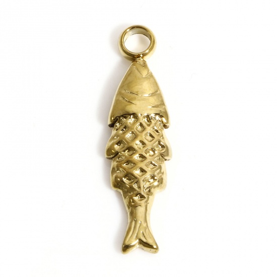 Image de 1 Pièce Pendentifs en 304 Acier Inoxydable Revêtement sous Vide PVD Respectueux de l'Environnement Bijoux d'Océan Plaqué Or 18K Poisson 24mm x 6.5mm