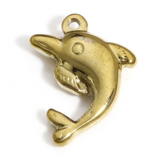 Image de 1 Pièce Pendentifs en 304 Acier Inoxydable Placage sous Vide Bijoux d'Océan Dauphin Plaqué Or 18K 25mm x 19mm