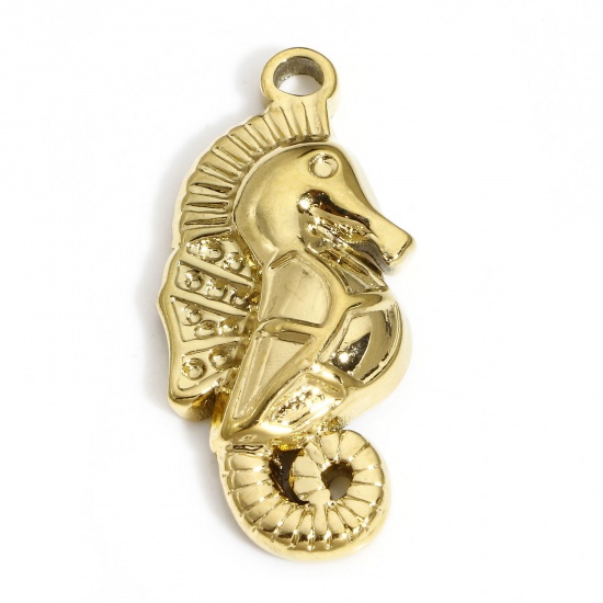 Image de 1 Pièce Pendentifs en 304 Acier Inoxydable Revêtement sous Vide PVD Respectueux de l'Environnement Bijoux d'Océan Plaqué Or 18K Cheval de Mer 3.2cm x 1.5cm