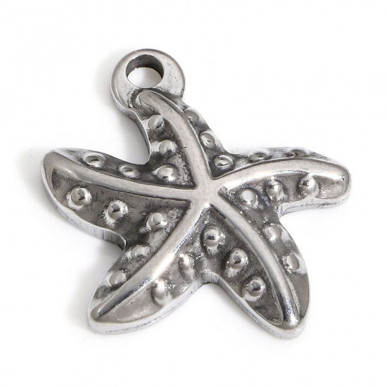 Image de 1 Pièce Pendentifs en 304 Acier Inoxydable Bijoux d'Océan Etoile de Mer Argent Mat 17mm x 17mm