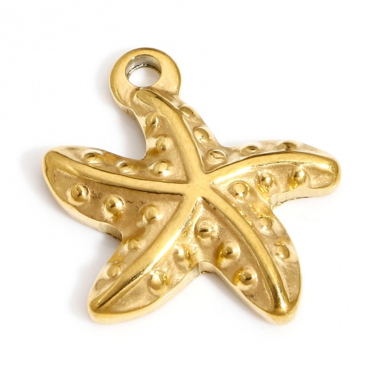 Image de 1 Pièce Pendentifs en 304 Acier Inoxydable Revêtement sous Vide PVD Respectueux de l'Environnement Bijoux d'Océan Plaqué Or 18K Etoile de Mer 17mm x 17mm