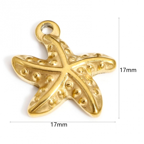 Image de 1 Pièce Pendentifs en 304 Acier Inoxydable Revêtement sous Vide PVD Respectueux de l'Environnement Bijoux d'Océan Plaqué Or 18K Etoile de Mer 17mm x 17mm
