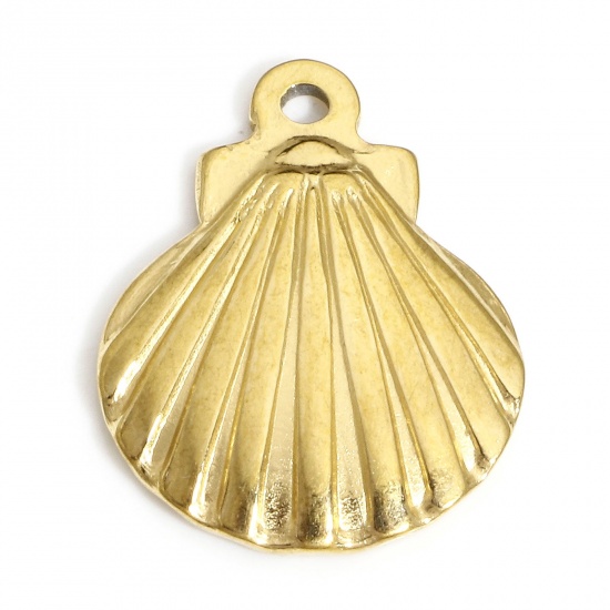 Picture of 1 Piece Vacuum Plating 304 Stainless Steel Charms 18K Gold Plated Shell 20.5mm x 16mm