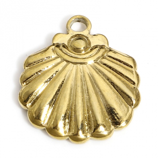 Picture of 1 Piece Vacuum Plating 304 Stainless Steel Charms 18K Gold Plated Shell 18.5mm x 16mm