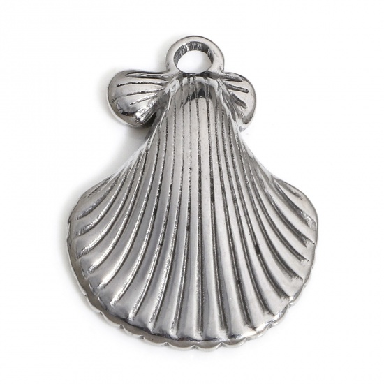 Picture of 1 Piece 304 Stainless Steel Charms Silver Tone Shell 21mm x 15mm