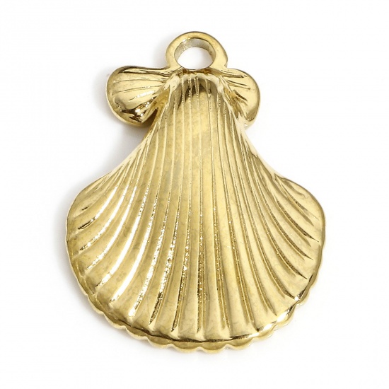 Picture of 1 Piece Vacuum Plating 304 Stainless Steel Charms 18K Gold Plated Shell 21mm x 15mm