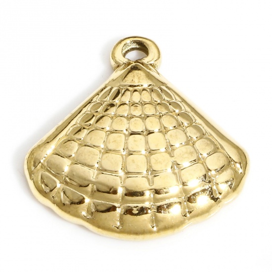 Picture of 1 Piece Vacuum Plating 304 Stainless Steel Charms 18K Gold Plated Shell 17mm x 17mm